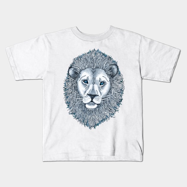 Blue Eyed Lion Kids T-Shirt by micklyn